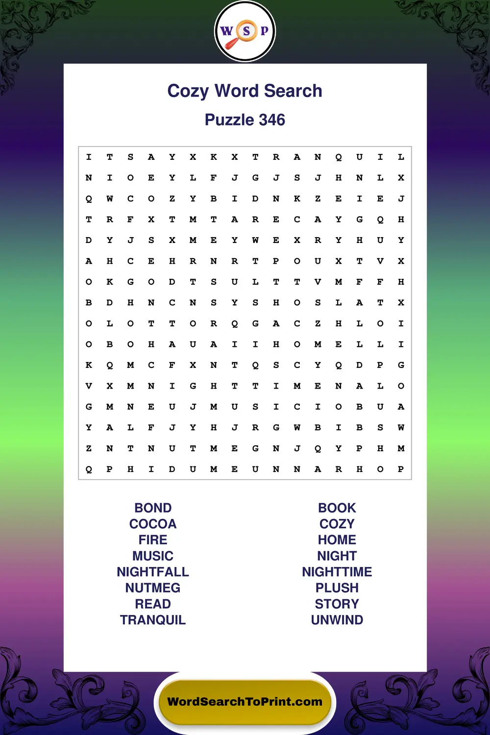 Cozy Word Search Puzzle 346