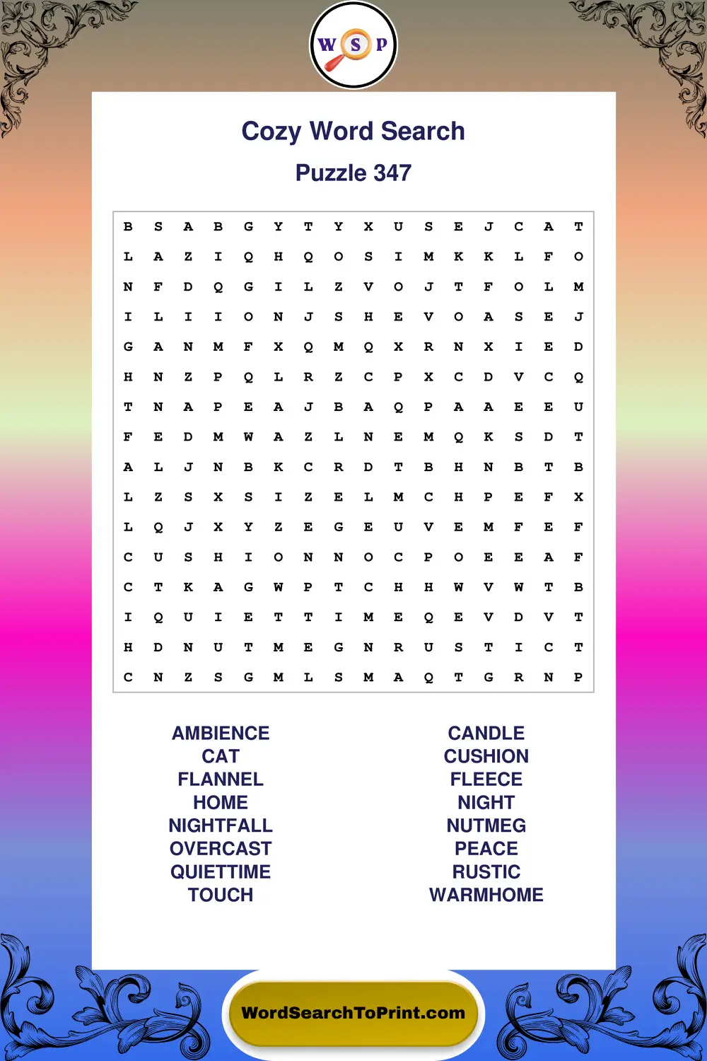 Cozy Word Search Puzzle 347