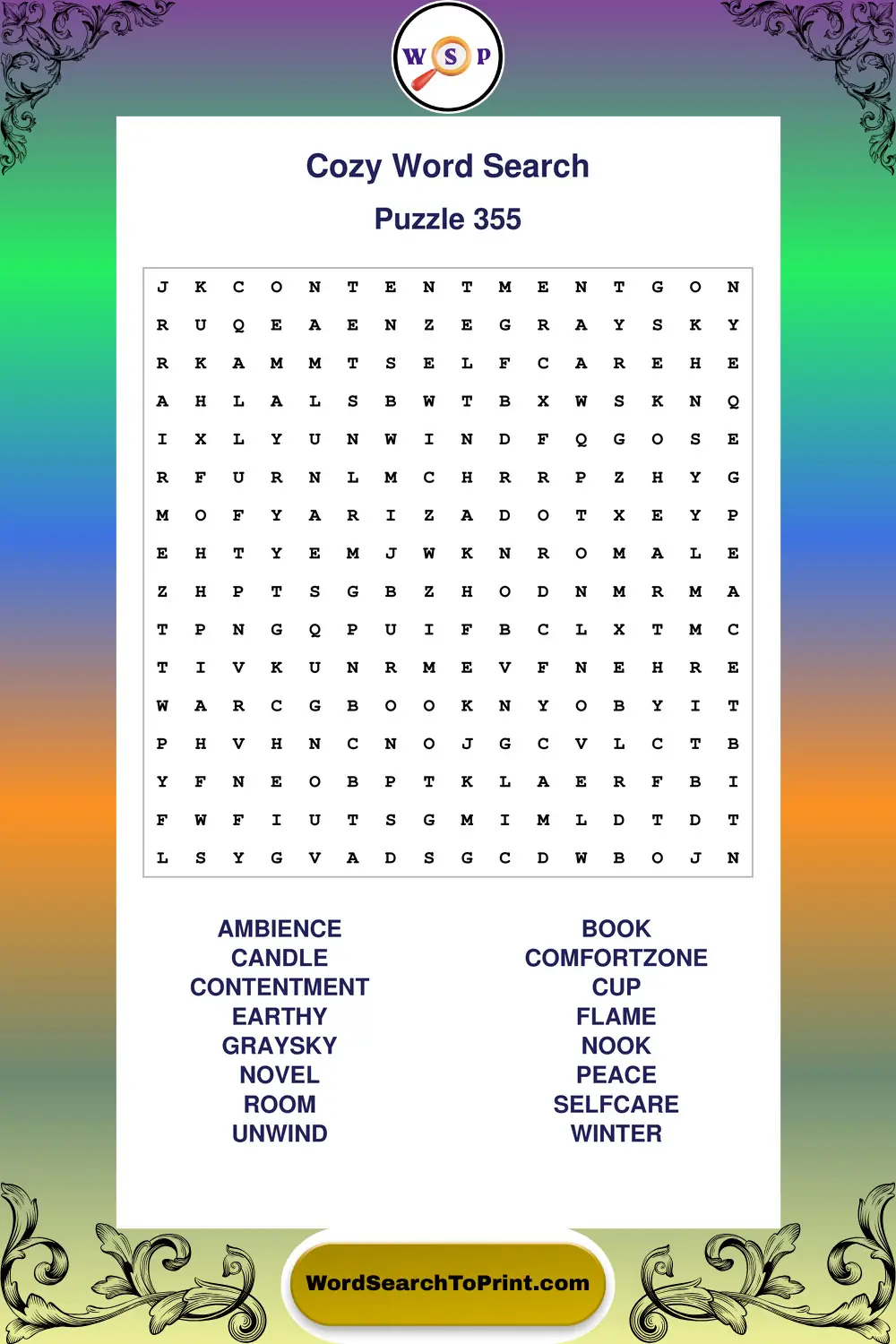 Cozy Word Search Puzzle 355