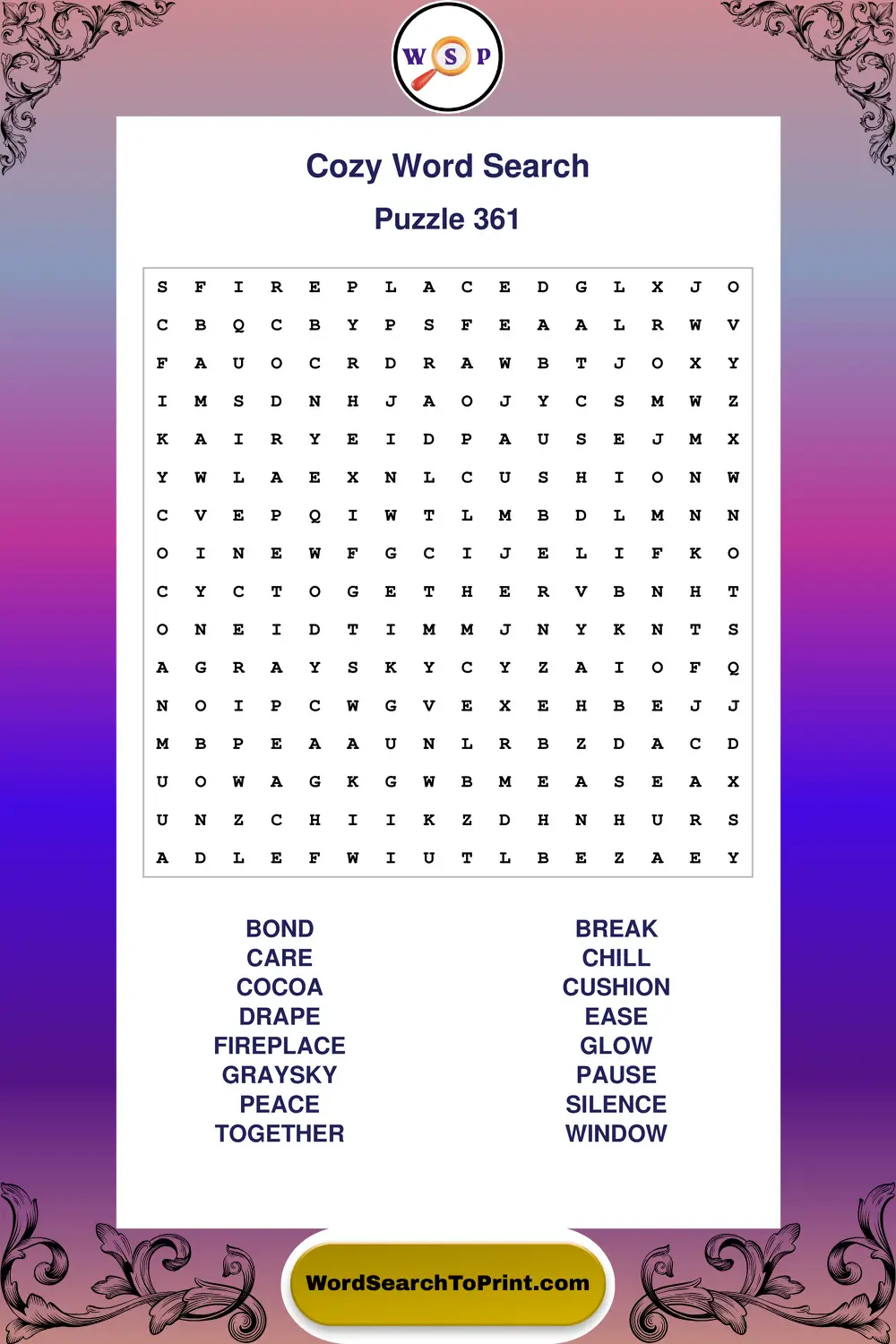 Cozy Word Search Puzzle 361