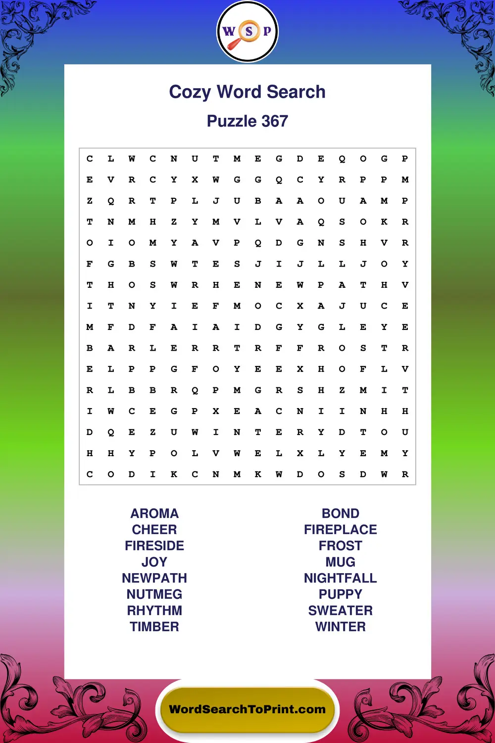 Cozy Word Search Puzzle 367