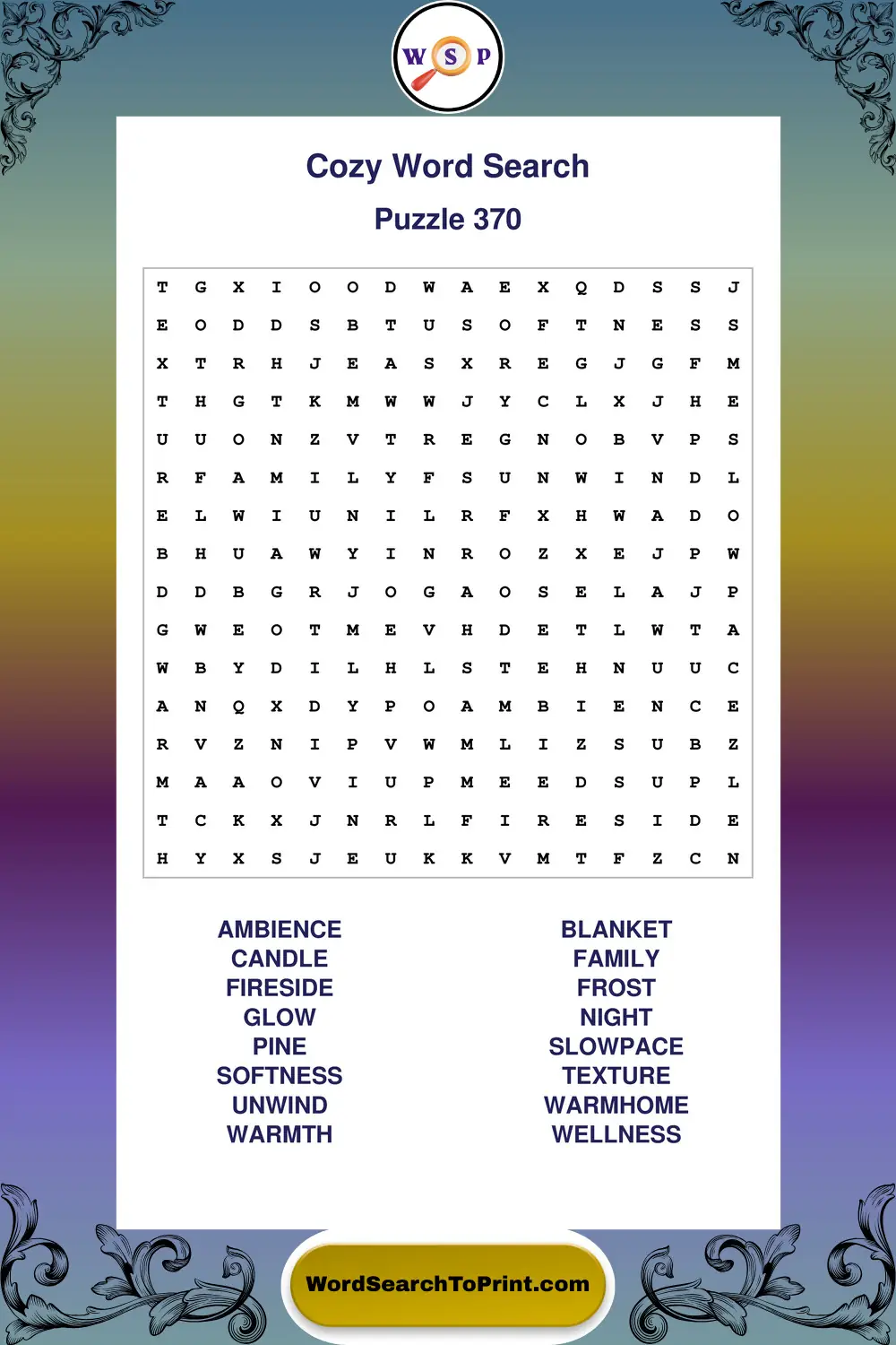 Cozy Word Search Puzzle 370
