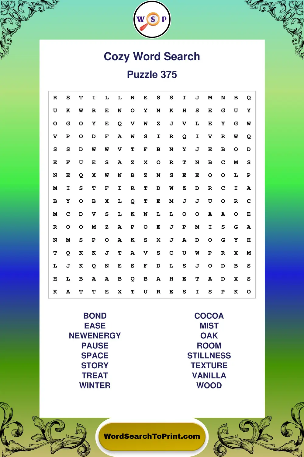 Cozy Word Search Puzzle 375