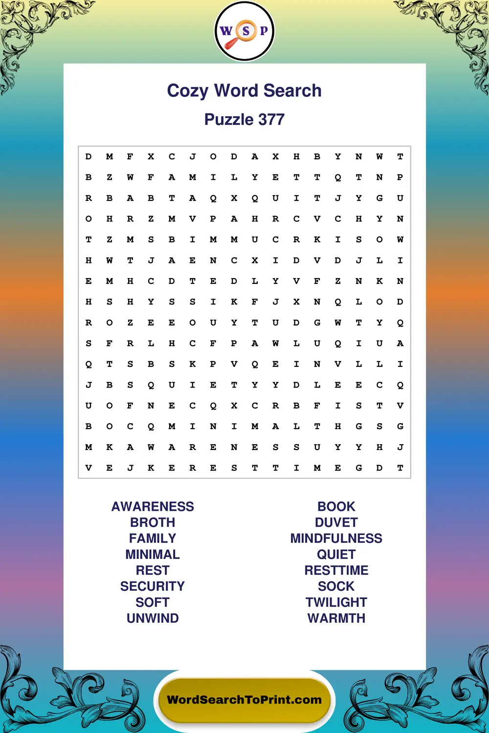 Cozy Word Search Puzzle 377