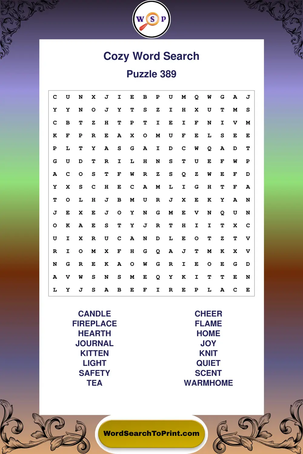 Cozy Word Search Puzzle 389