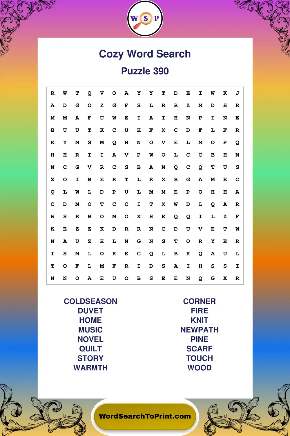Cozy Word Search Puzzle 390