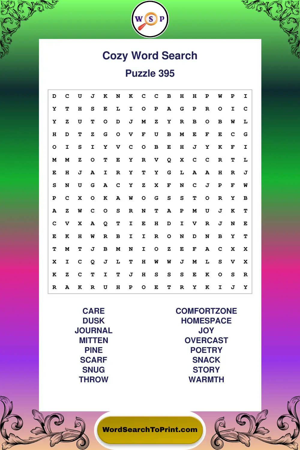 Cozy Word Search Puzzle 395