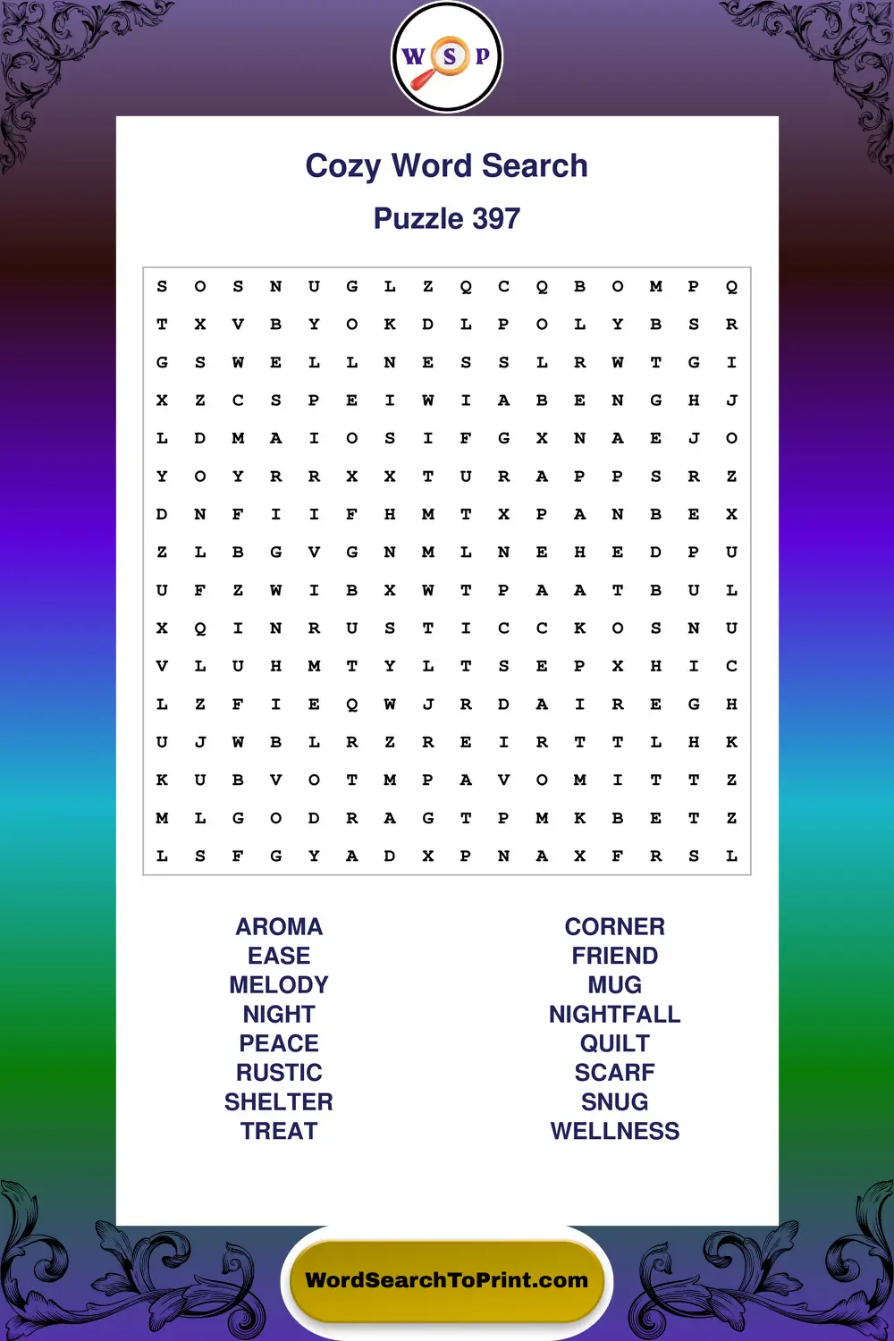 Cozy Word Search Puzzle 397