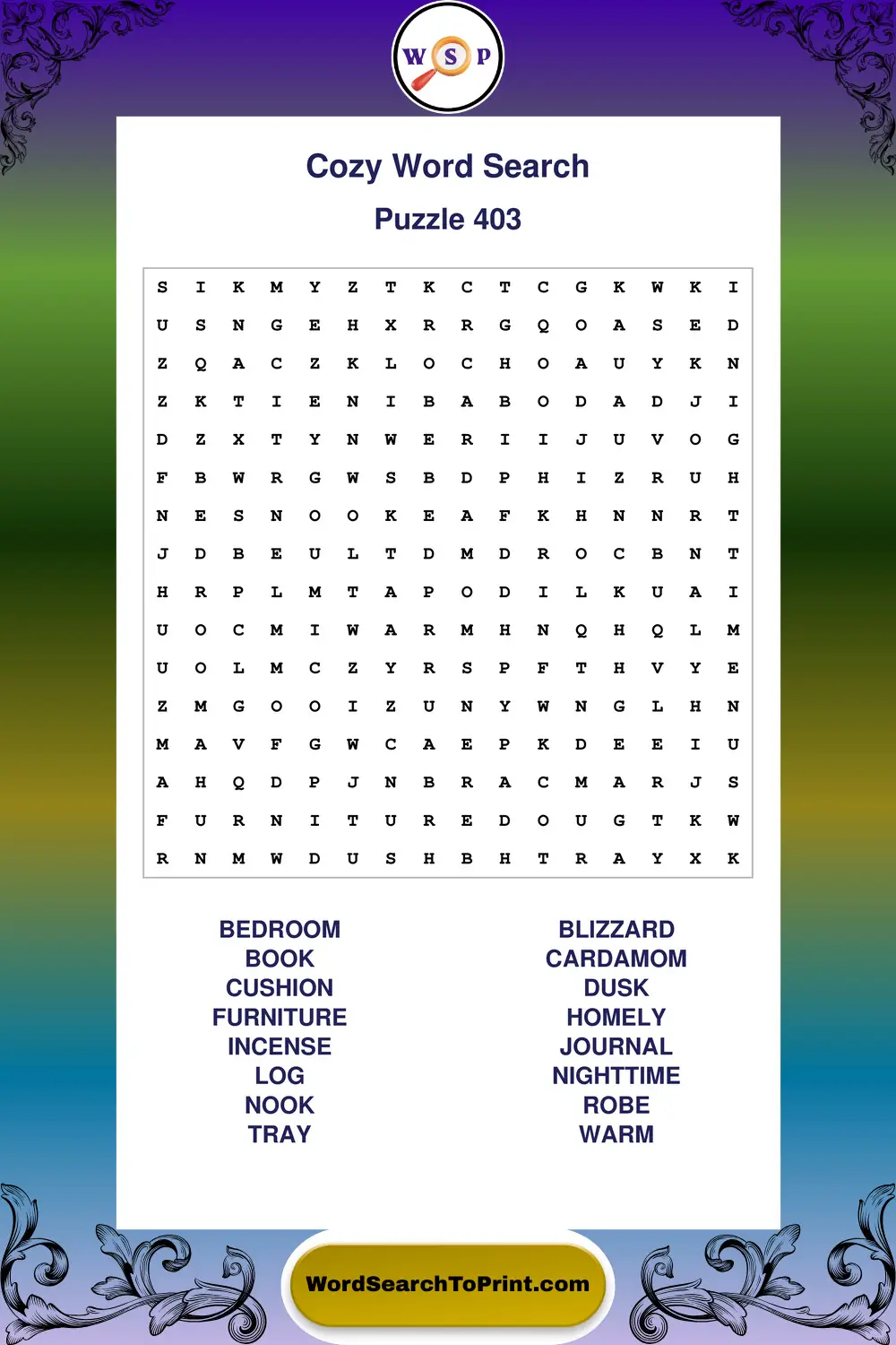 Cozy Word Search Puzzle 403