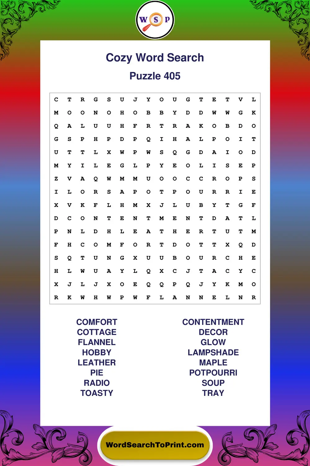 Cozy Word Search Puzzle 405