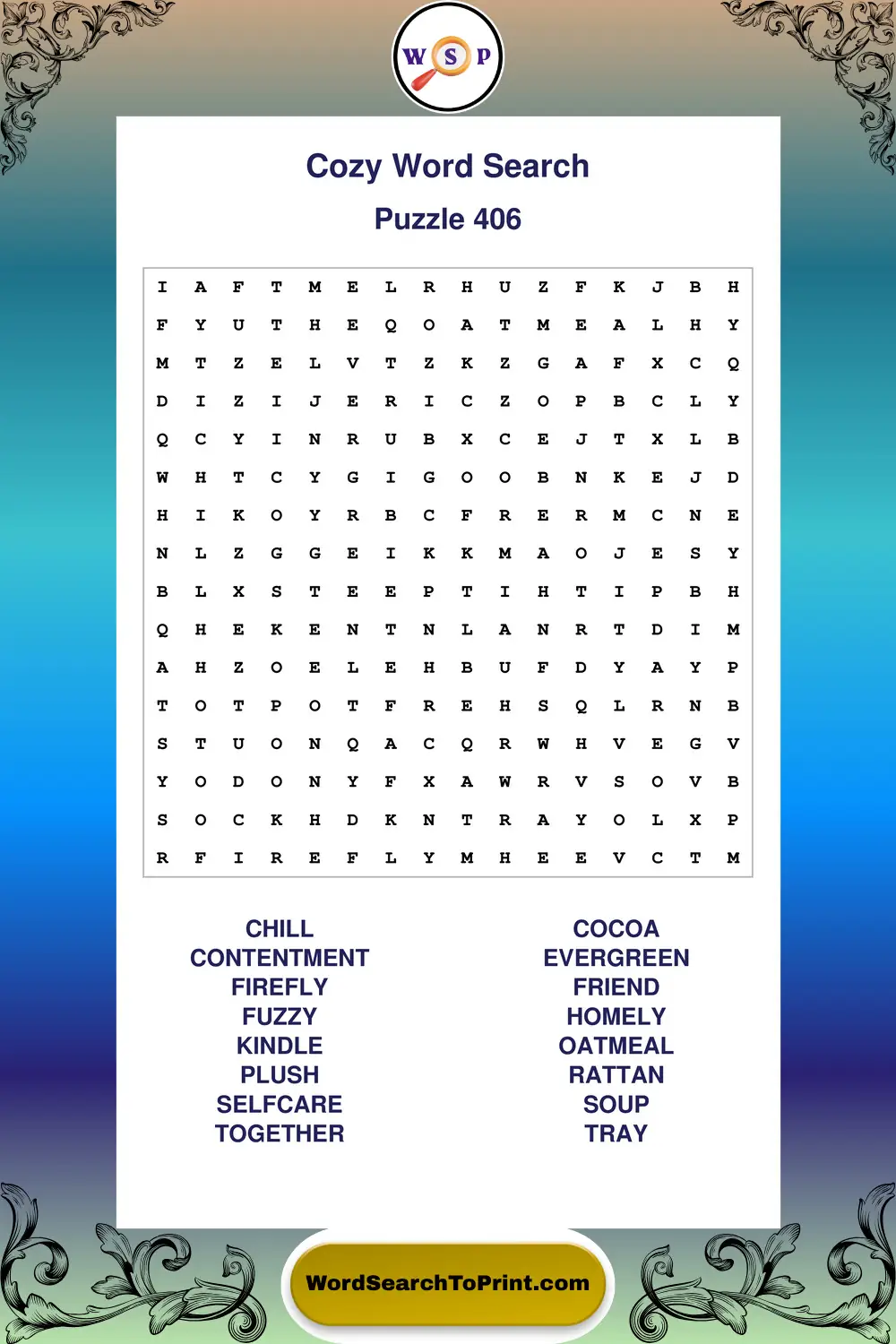 Cozy Word Search Puzzle 406