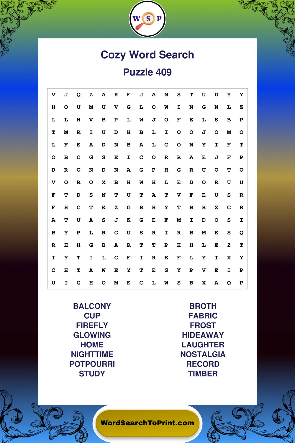 Cozy Word Search Puzzle 409