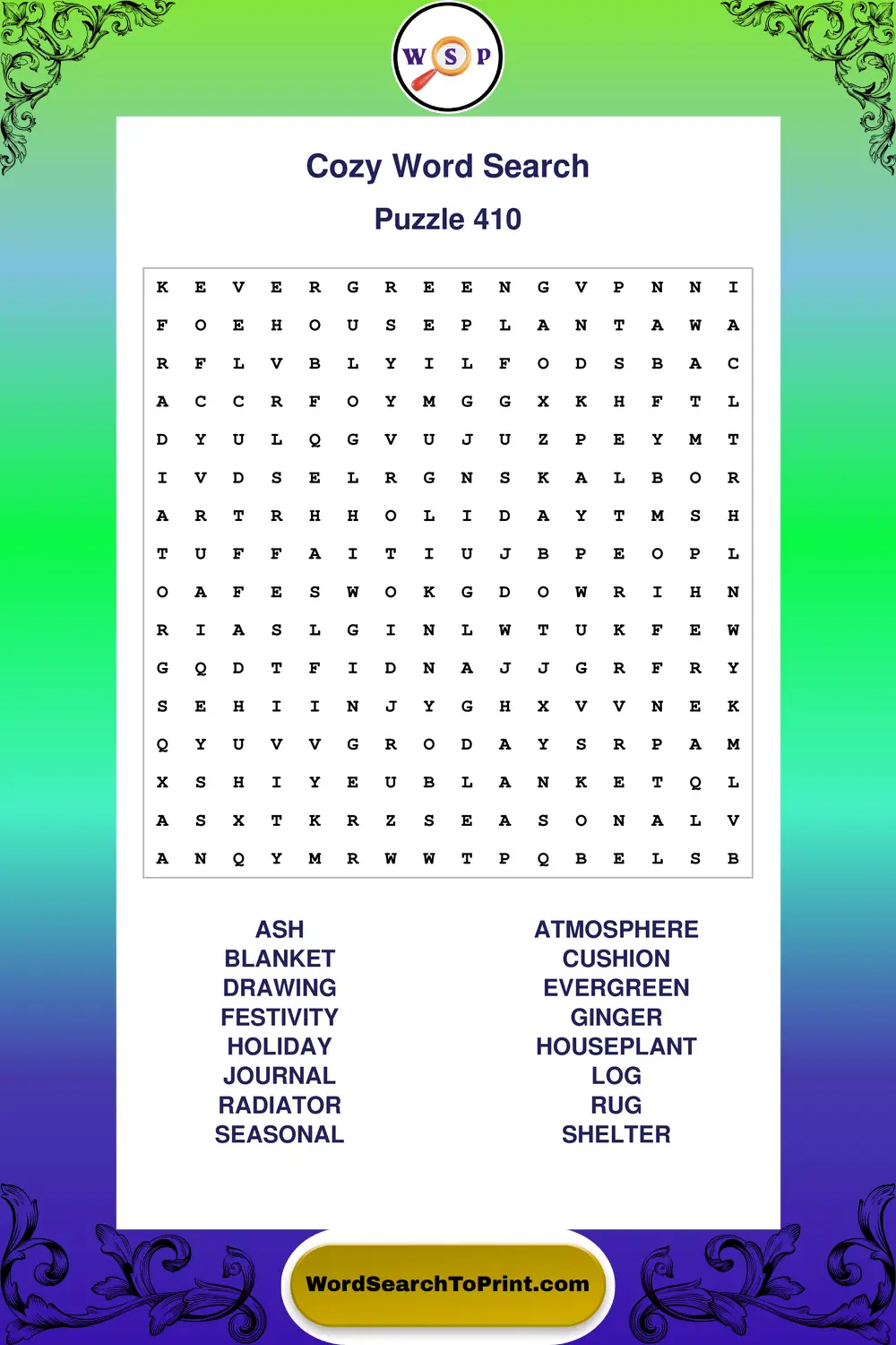 Cozy Word Search Puzzle 410
