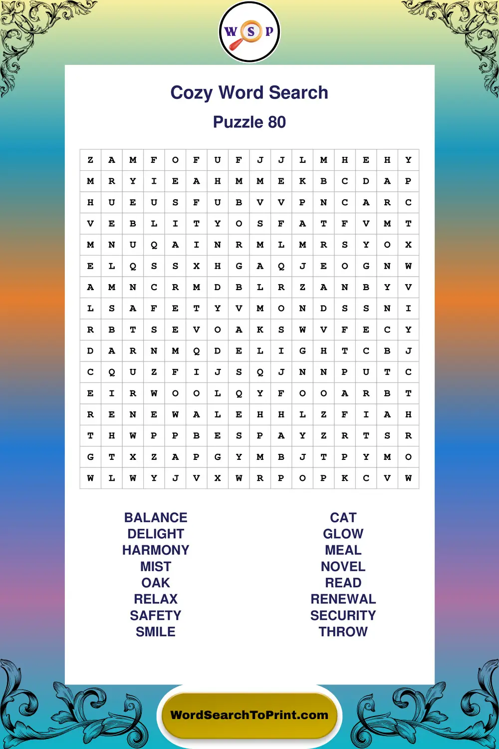 Cozy Word Search Puzzle 80