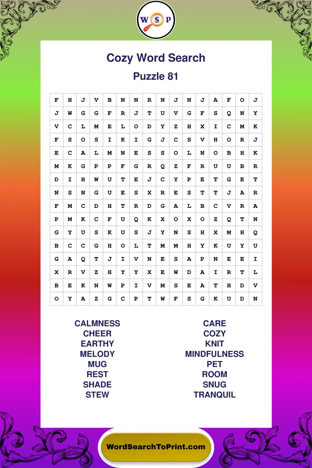 Cozy Word Search Puzzle 81