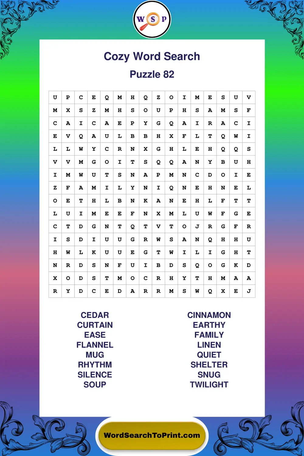 Cozy Word Search Puzzle 82