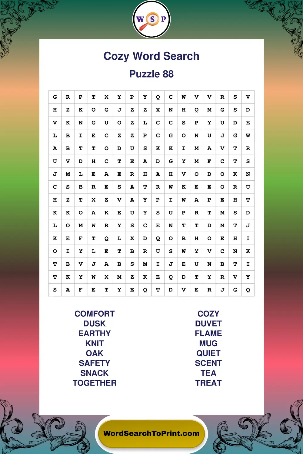 Cozy Word Search Puzzle 88