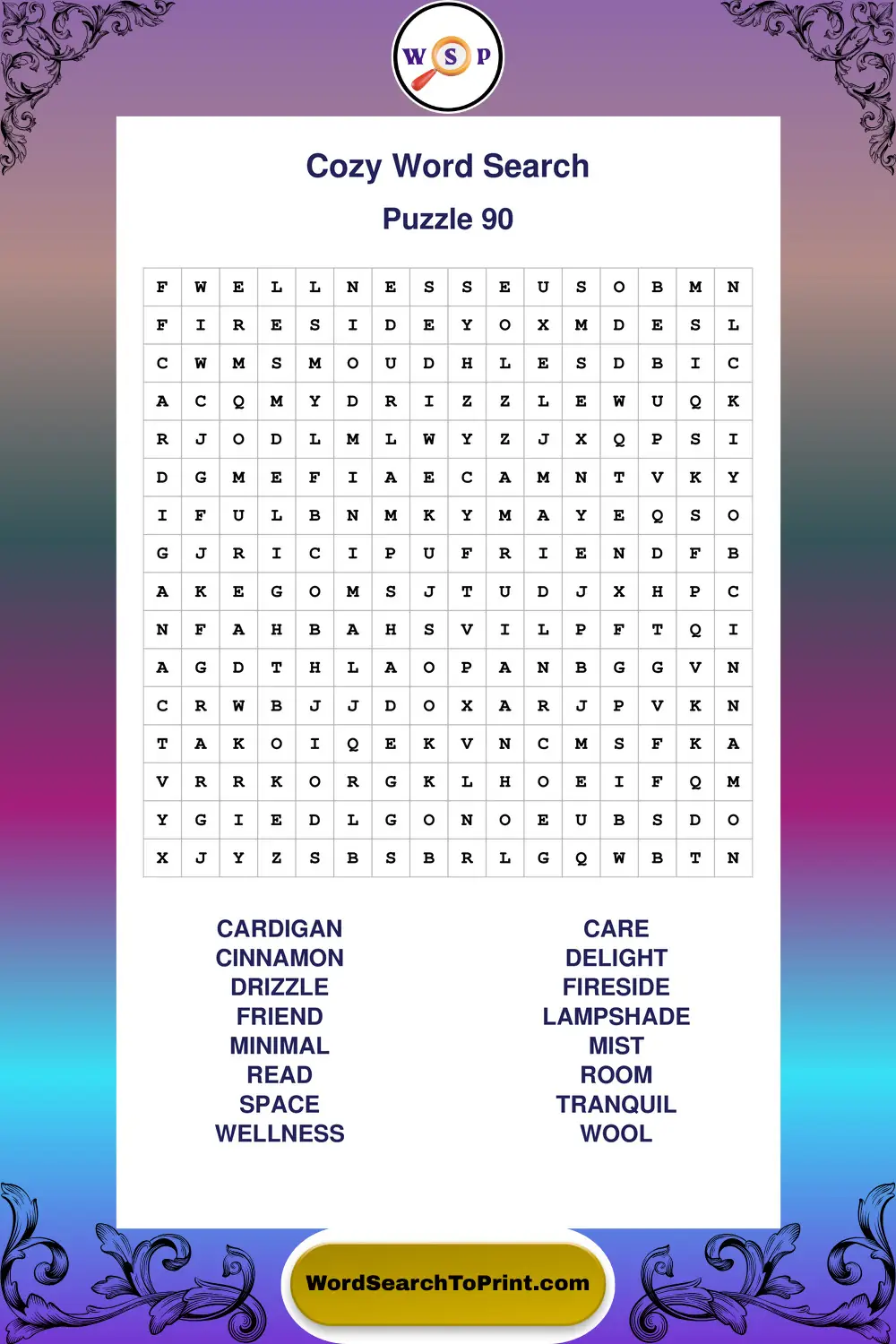 Cozy Word Search Puzzle 90