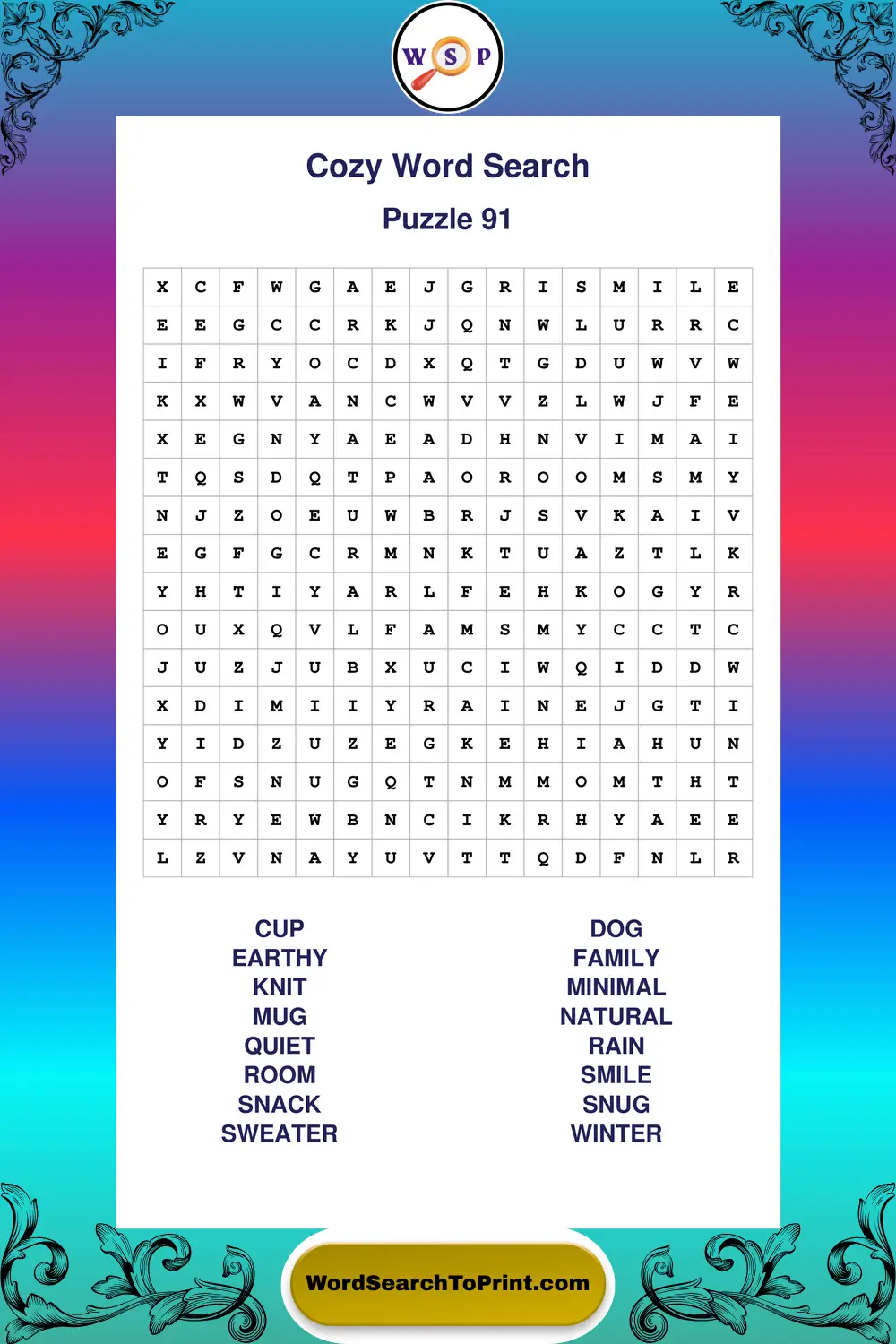 Cozy Word Search Puzzle 91