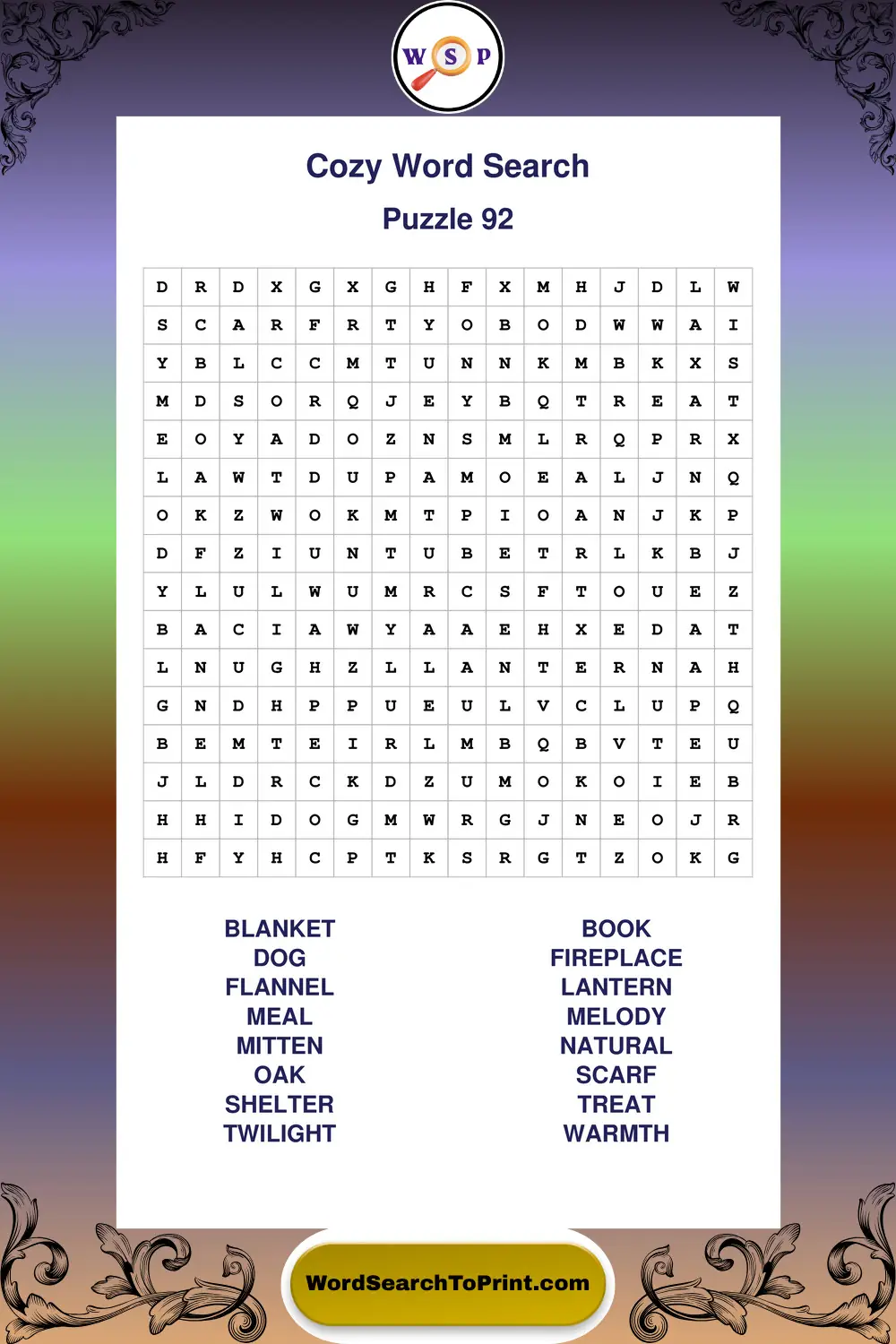Cozy Word Search Puzzle 92