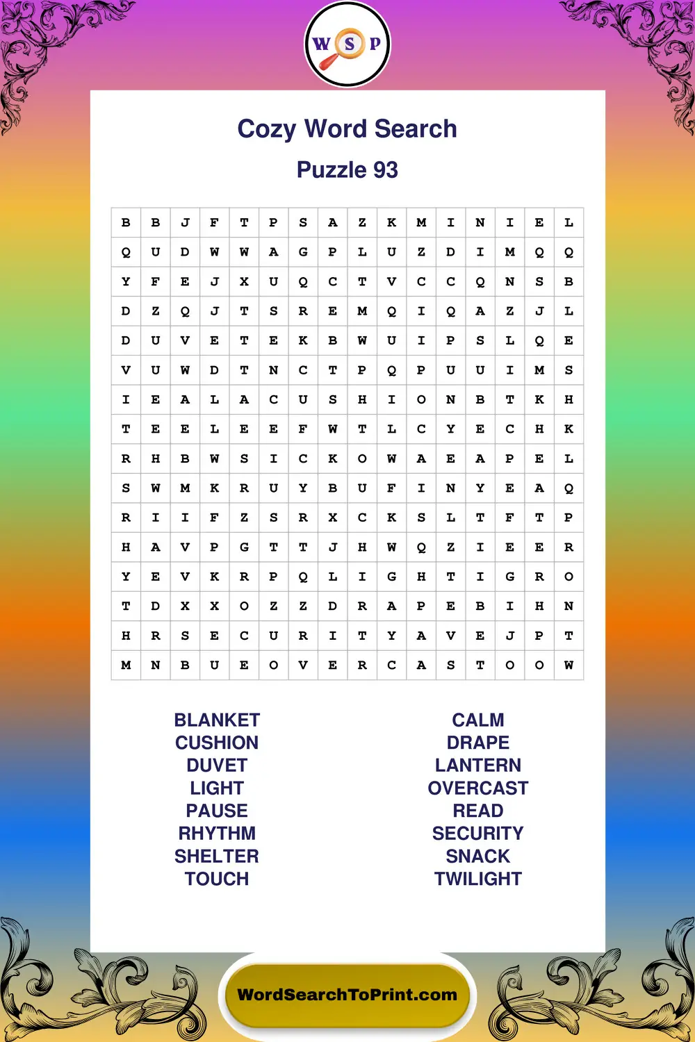 Cozy Word Search Puzzle 93