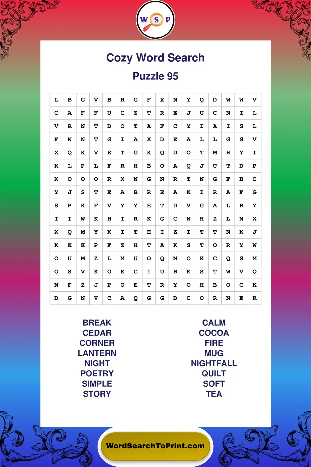 Cozy Word Search Puzzle 95