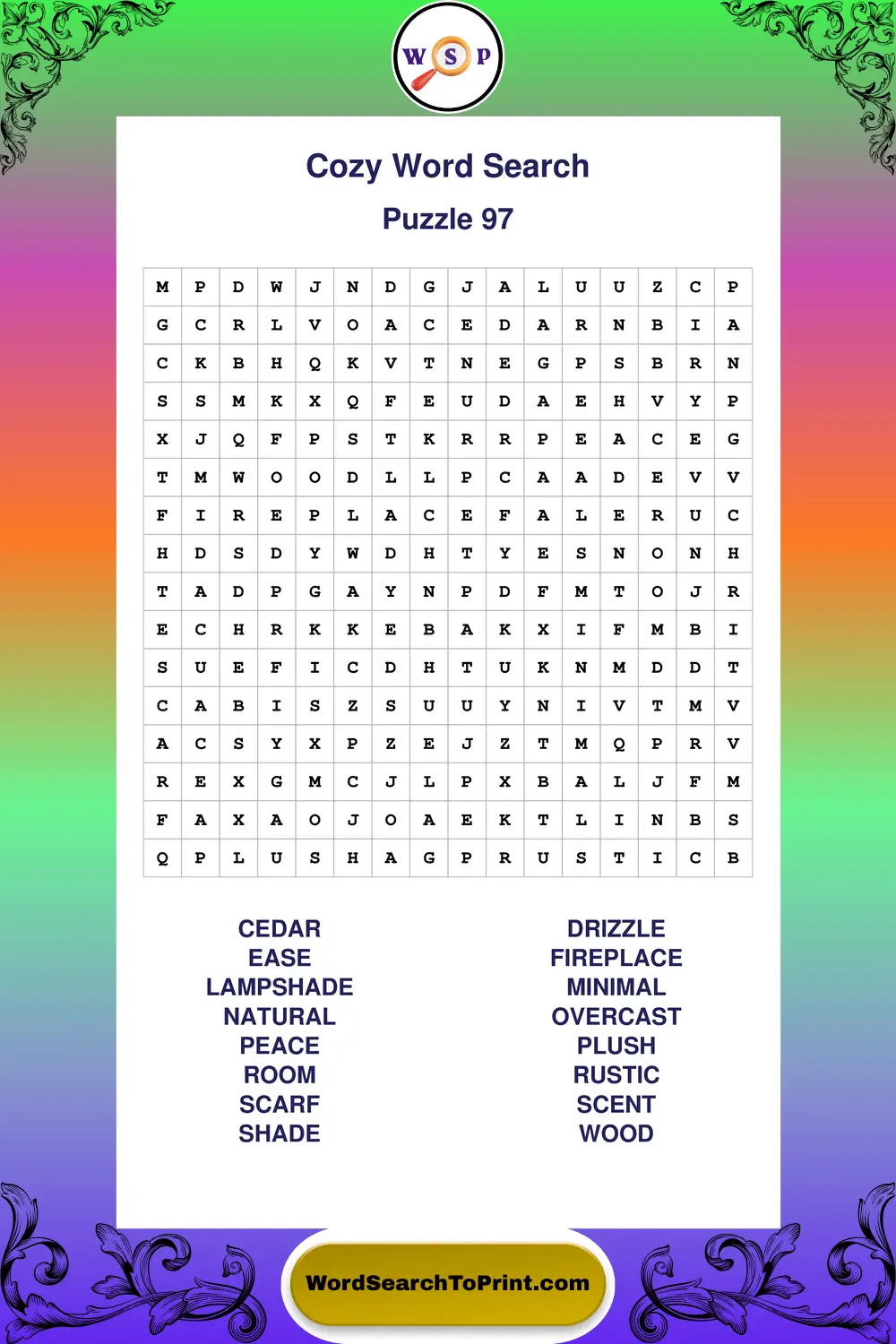 Cozy Word Search Puzzle 97