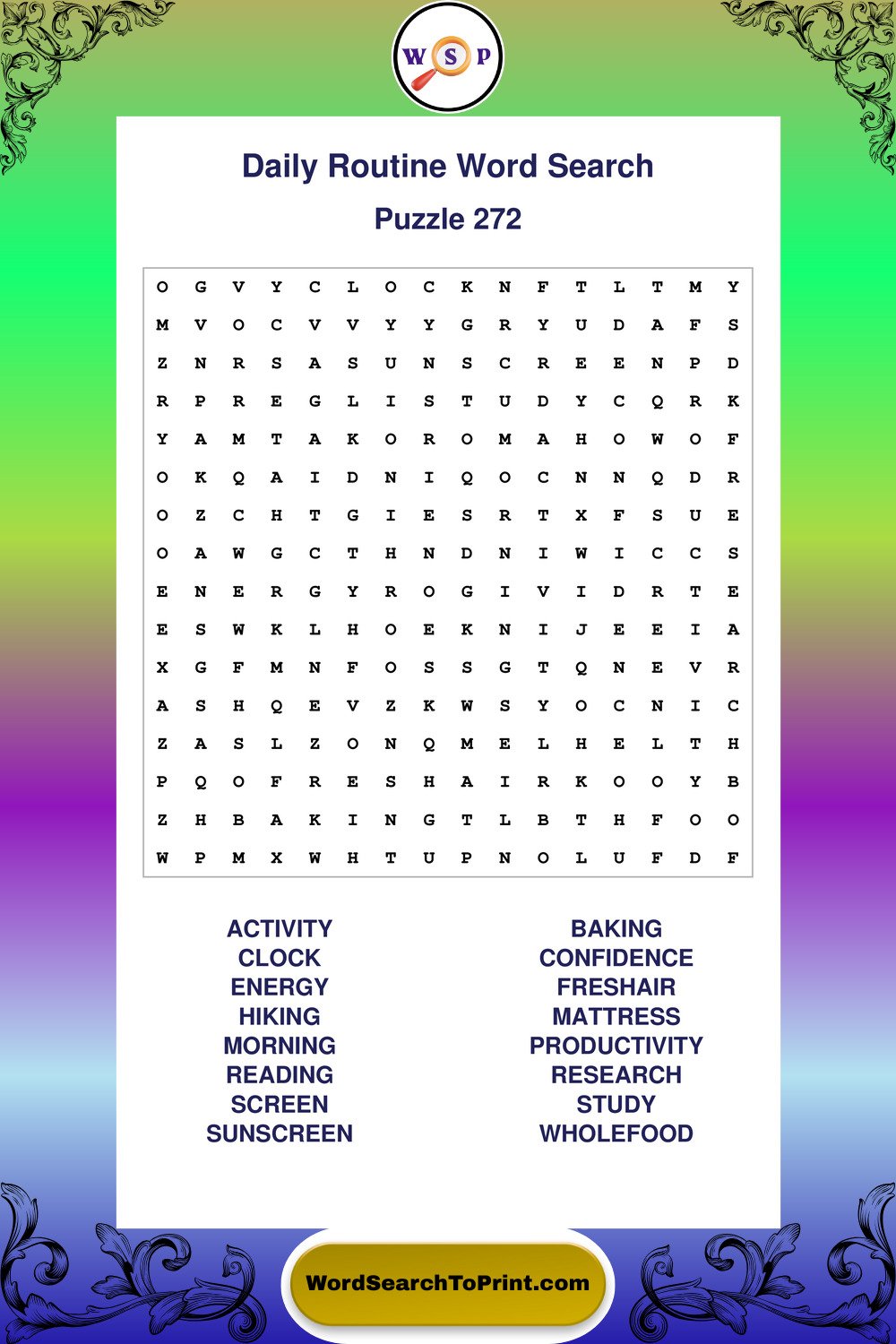 Daily Routine Word Search Puzzle 272