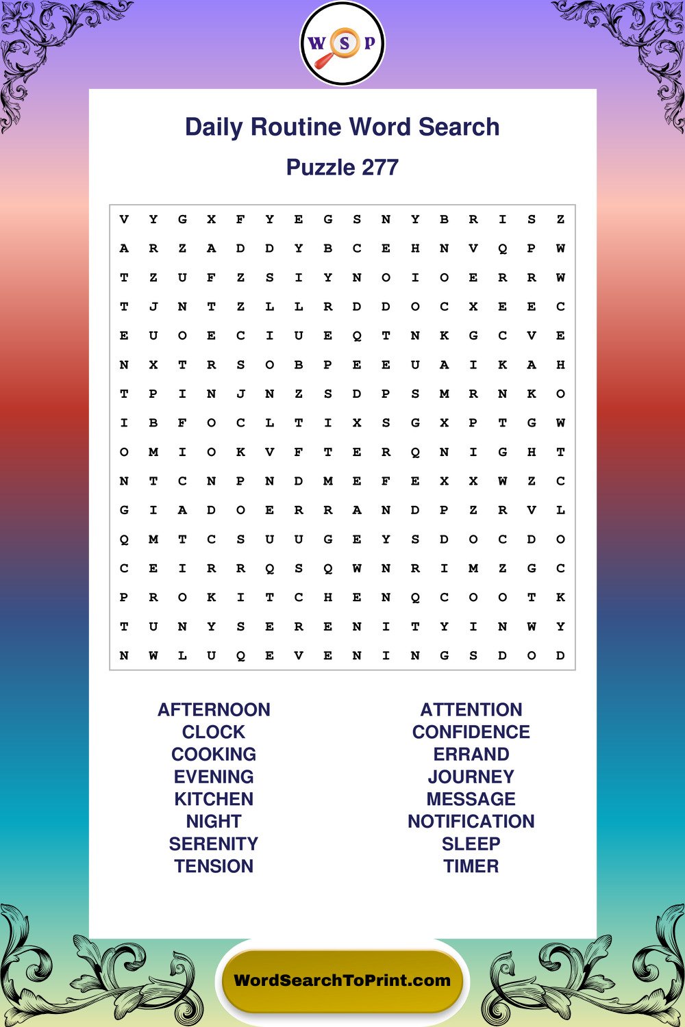 Daily Routine Word Search Puzzle 277