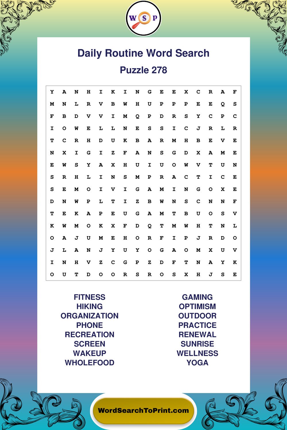 Daily Routine Word Search Puzzle 278