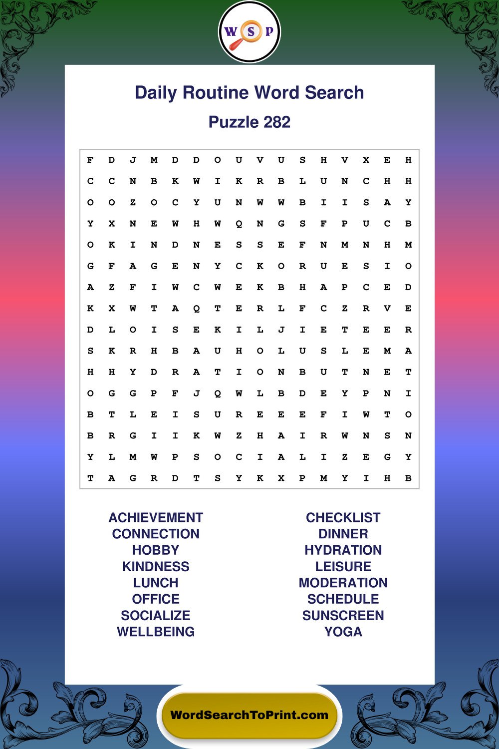 Daily Routine Word Search Puzzle 282