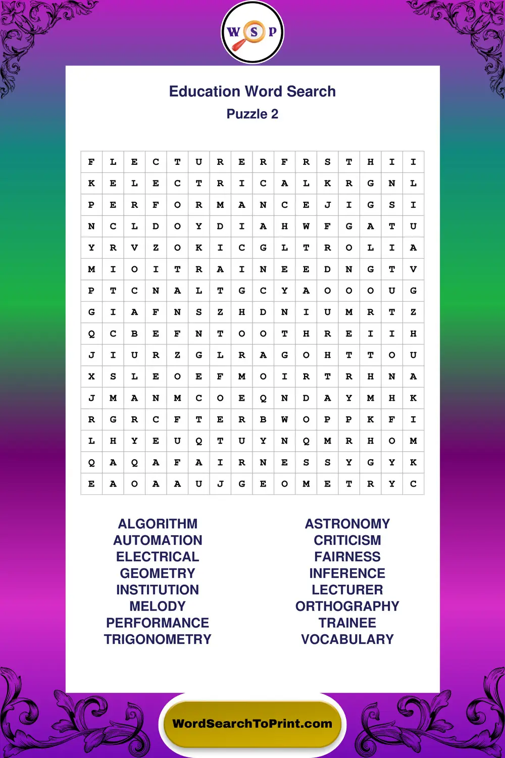 Education Word Search Puzzle 2