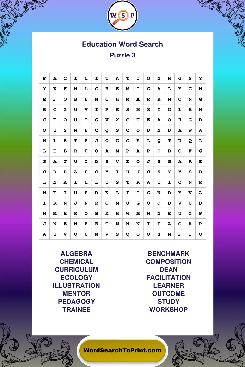 Education Word Search Puzzle 3