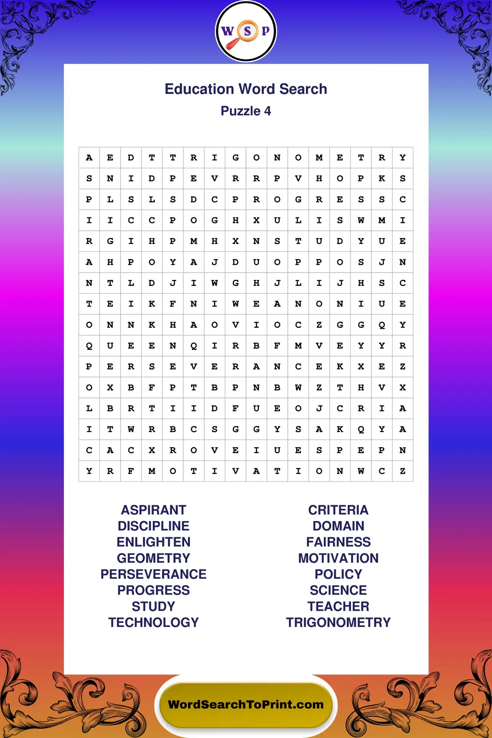 Education Word Search Puzzle 4