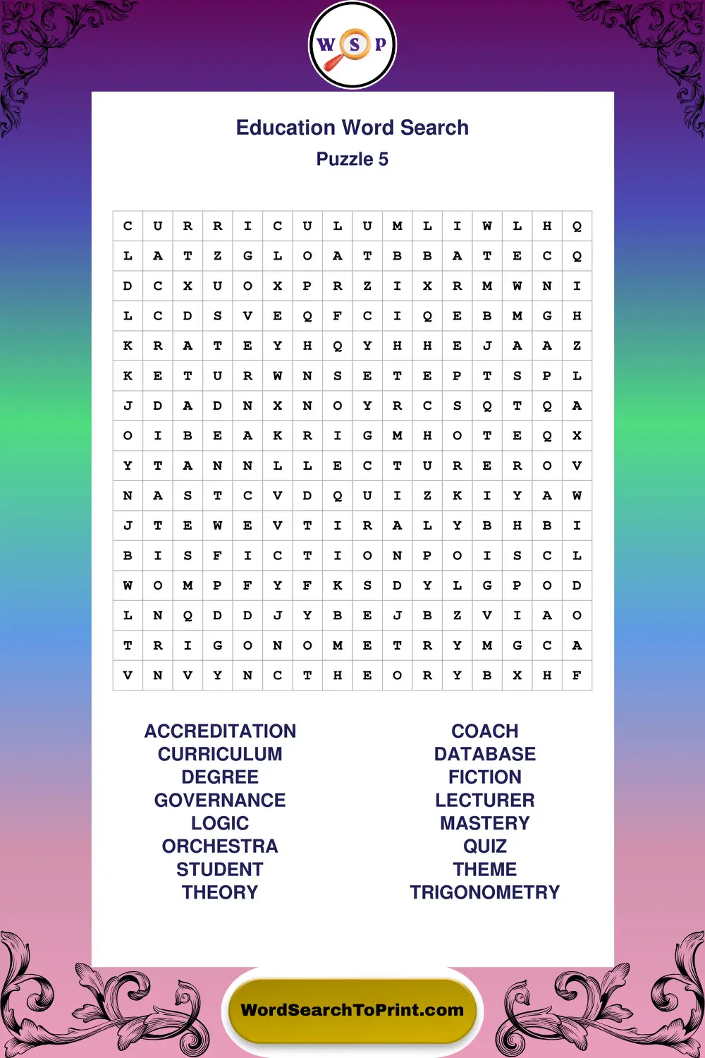 Education Word Search Puzzle 5