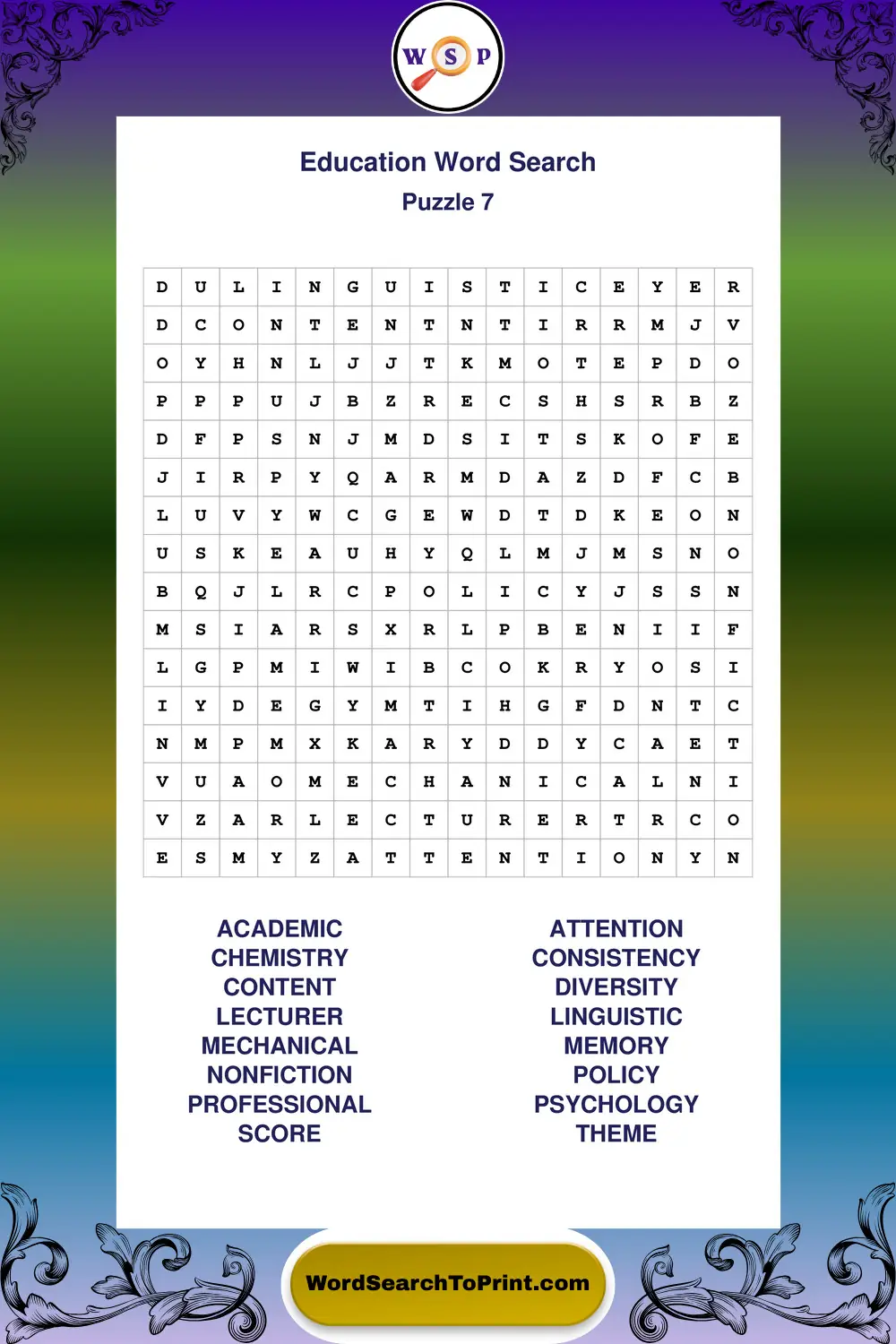 Education Word Search Puzzle 7