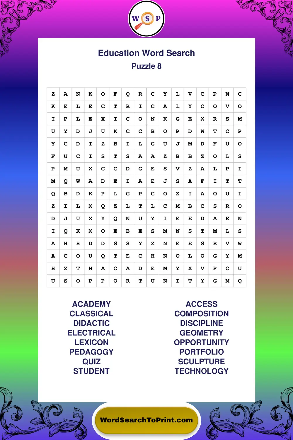 Education Word Search Puzzle 8