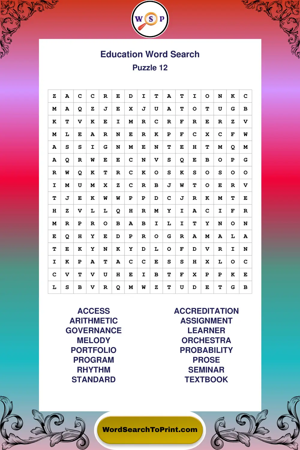 Education Word Search Puzzle 12