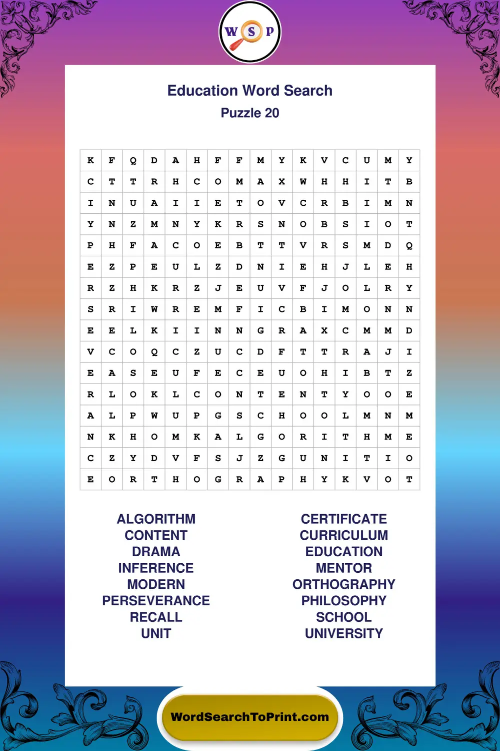 Education Word Search Puzzle 20