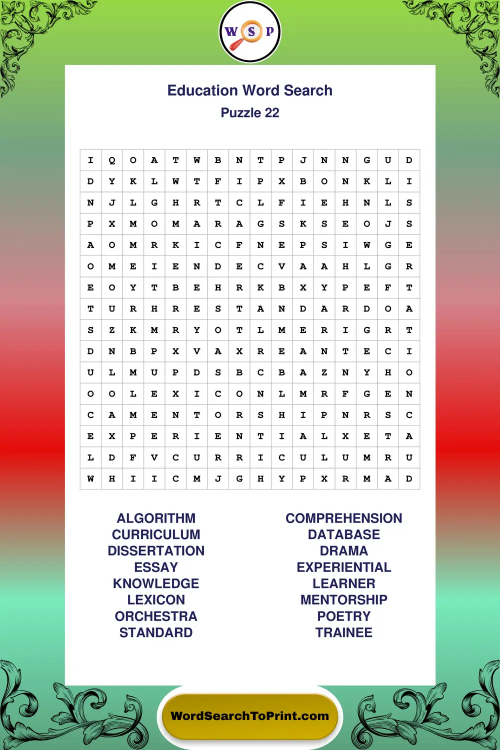 Education Word Search Puzzle 22