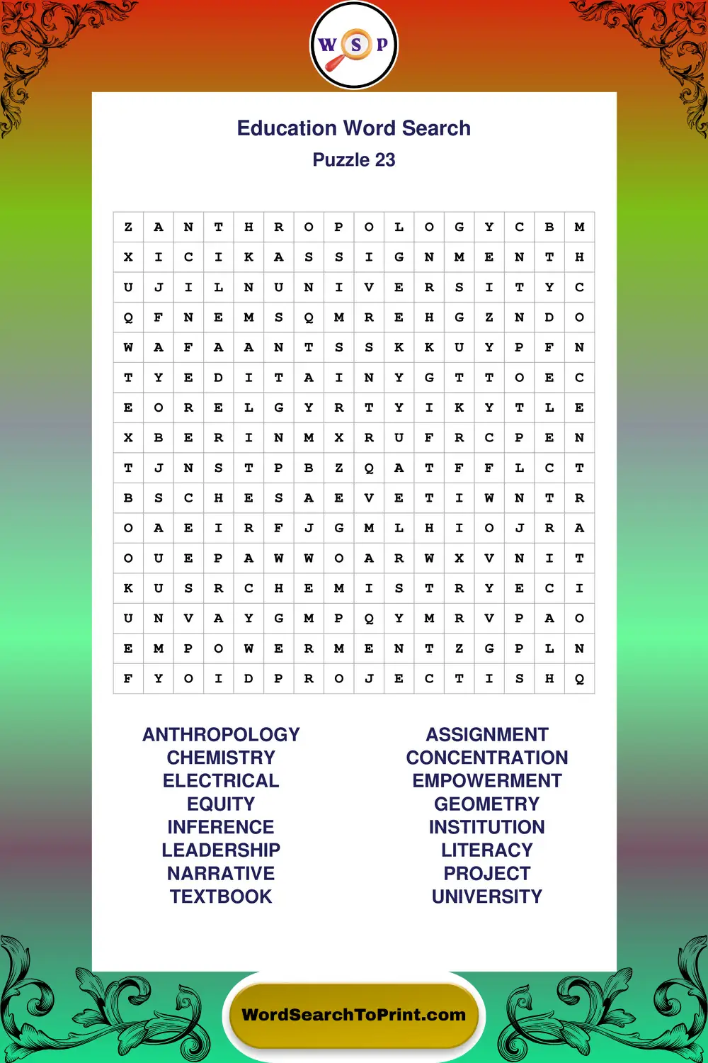 Education Word Search Puzzle 23