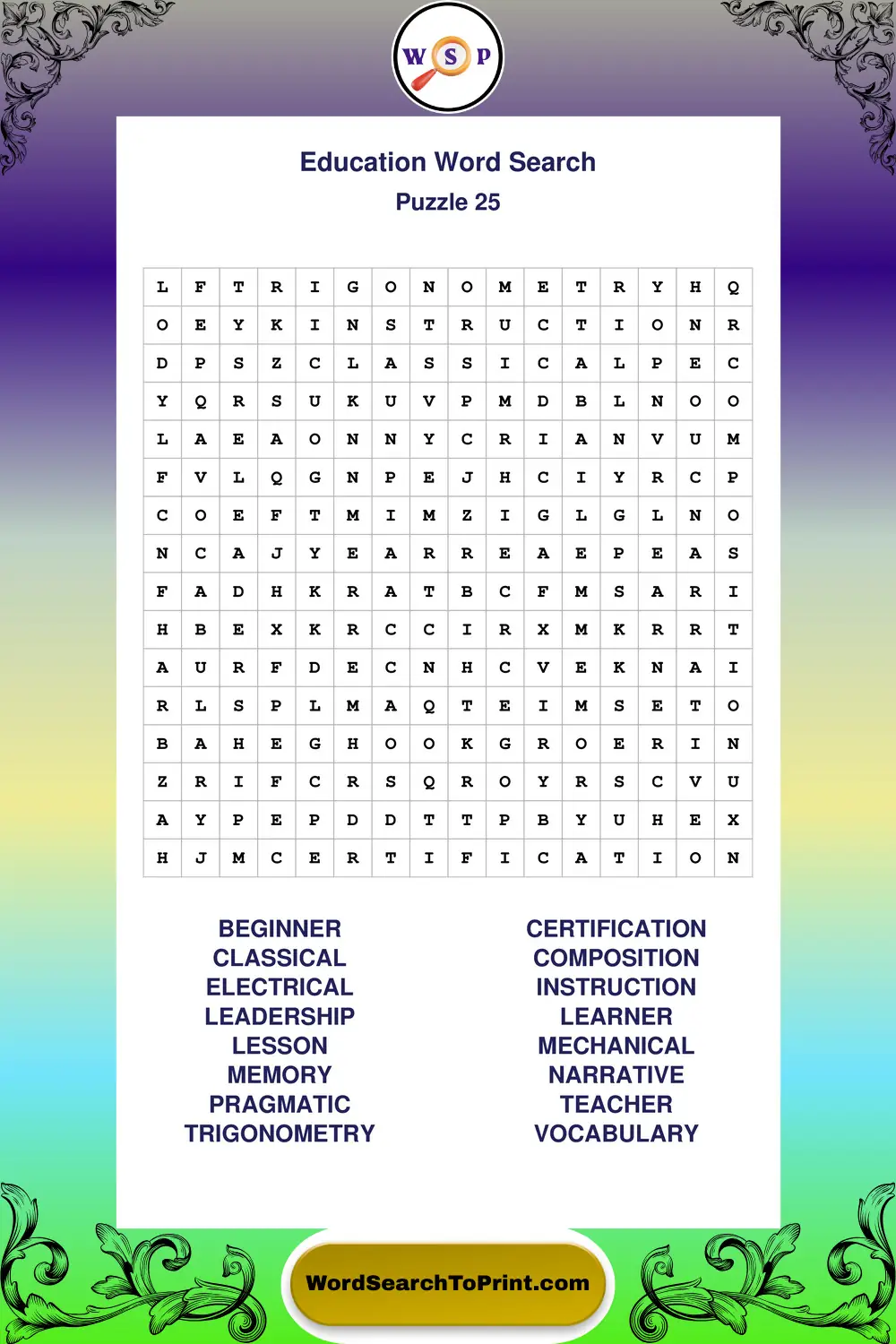 Education Word Search Puzzle 25