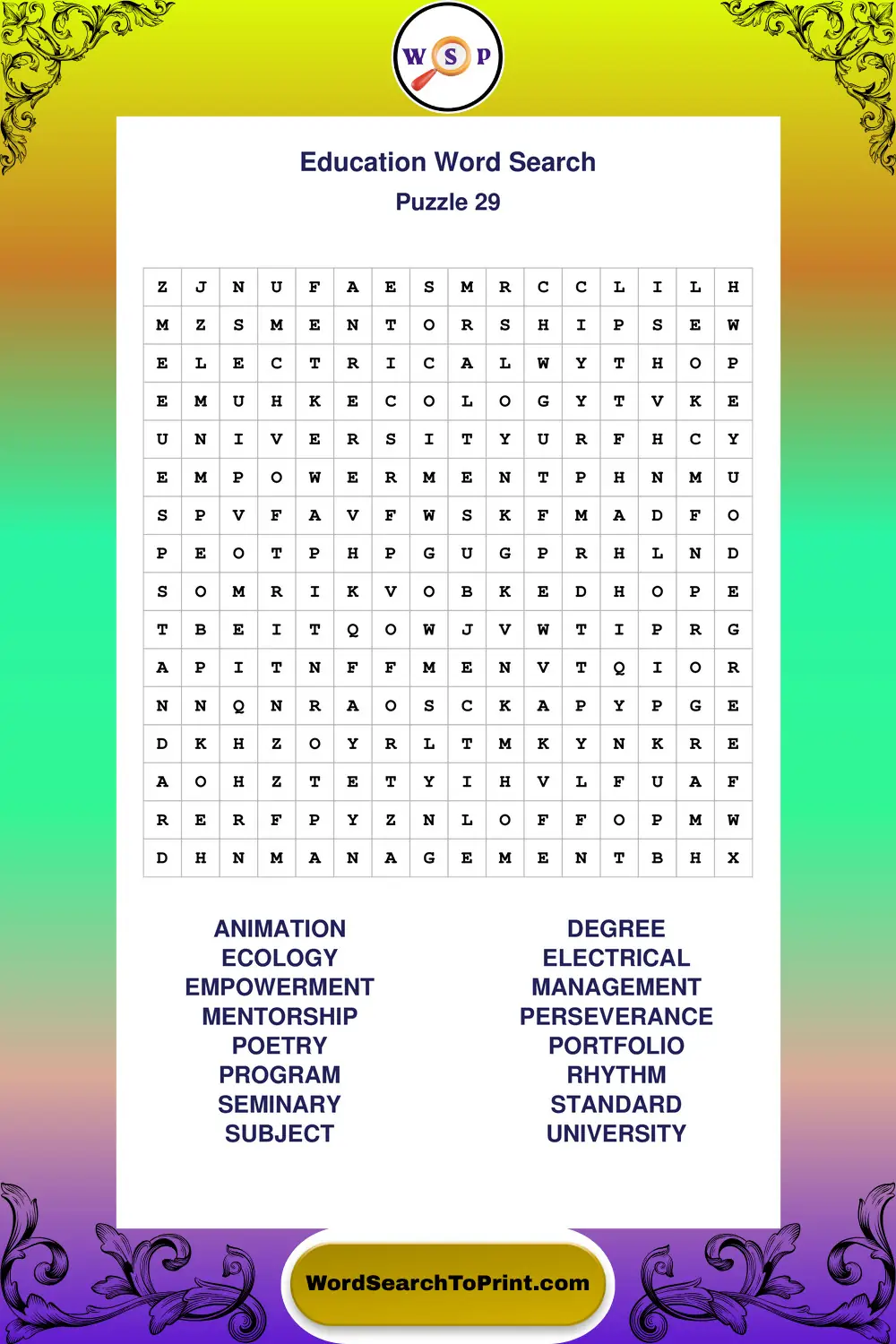 Education Word Search Puzzle 29