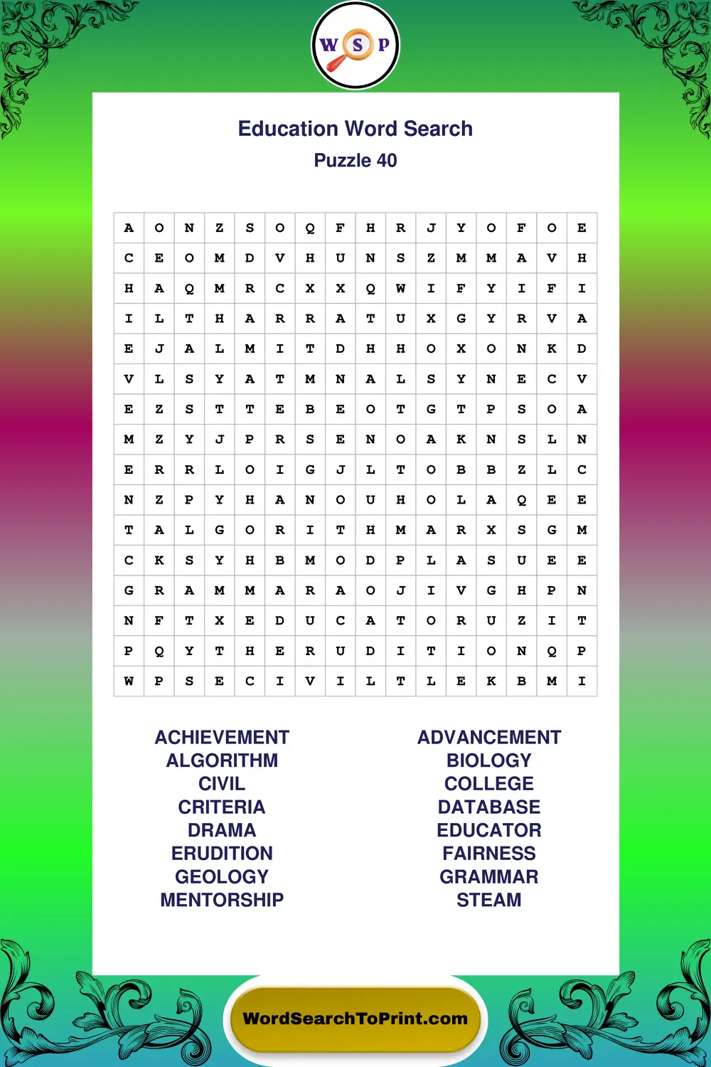 Education Word Search Puzzle 40