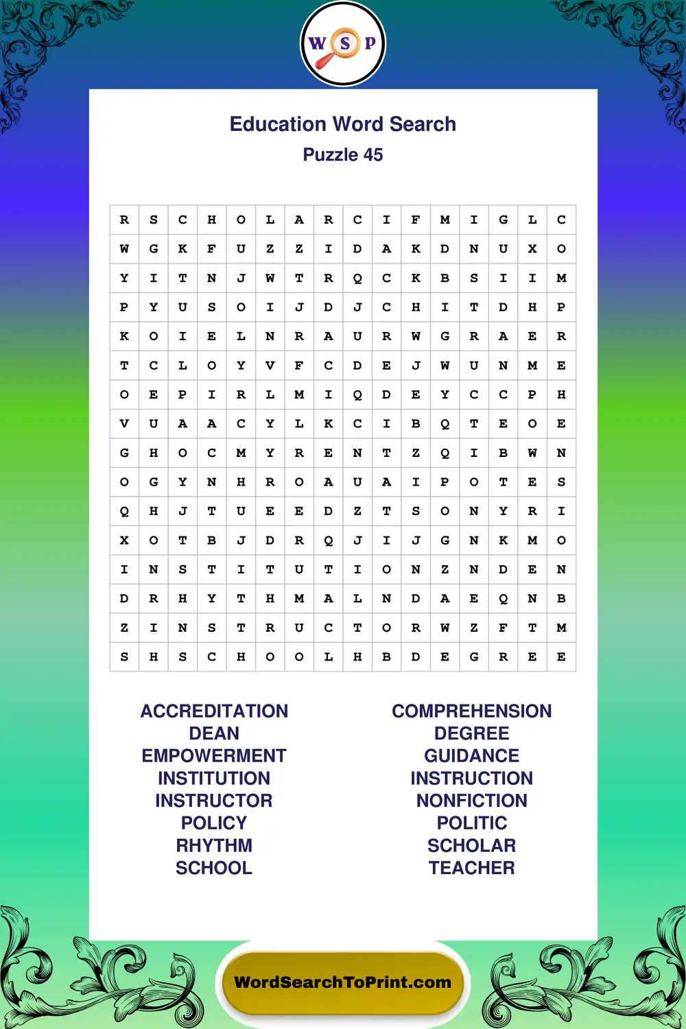 Education Word Search Puzzle 45