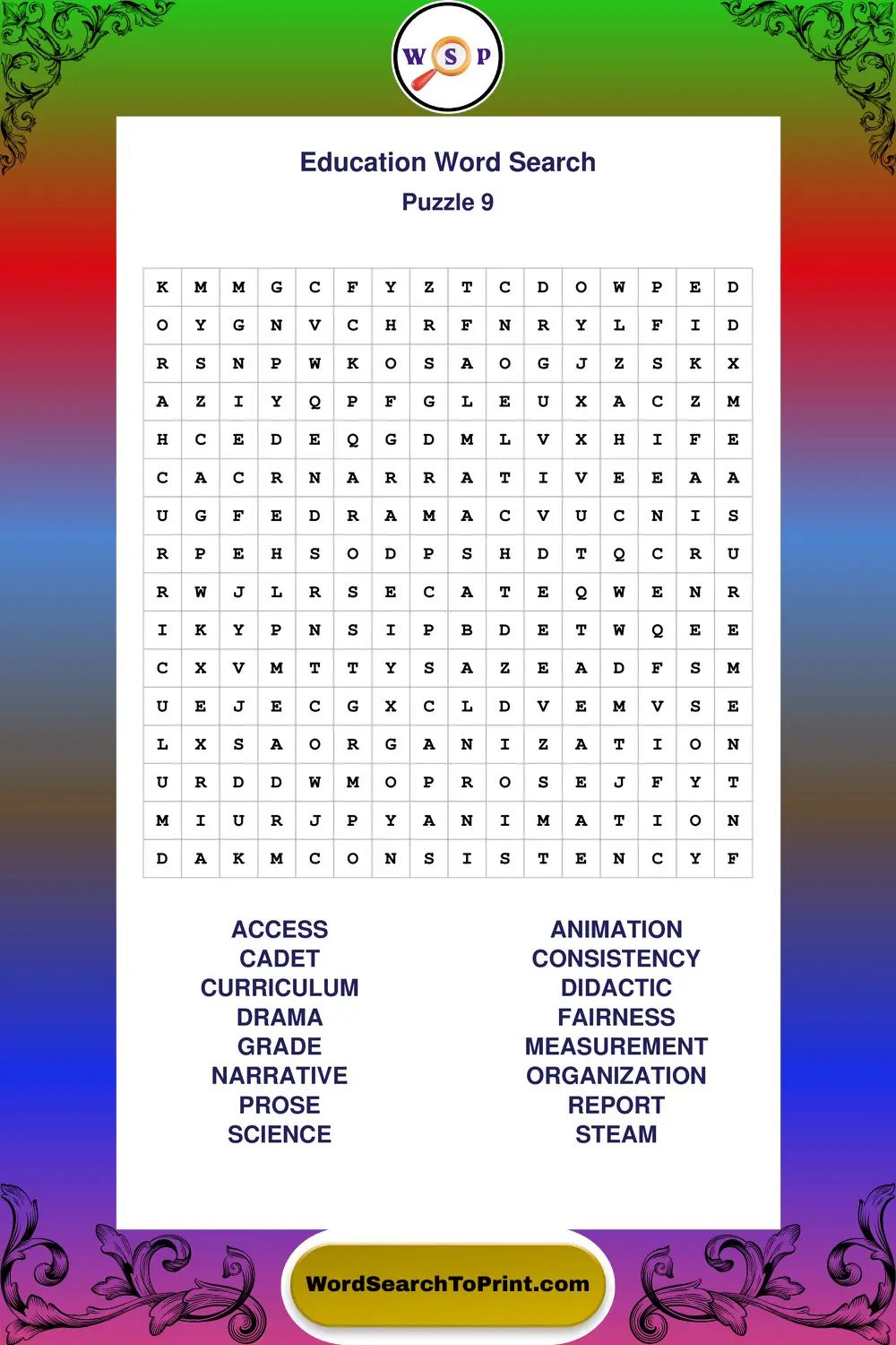 Education Word Search Puzzle 9