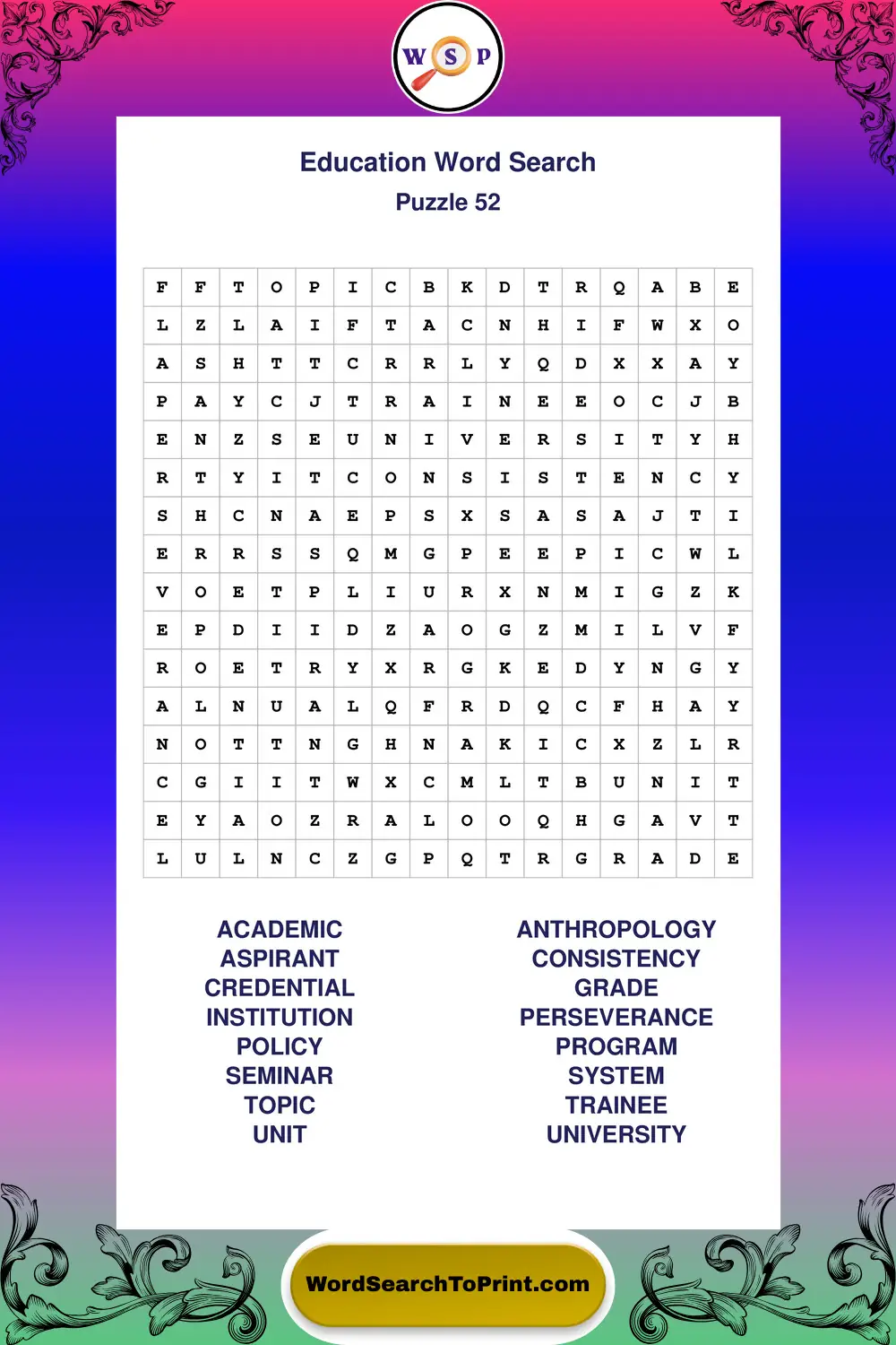 Education Word Search Puzzle 52