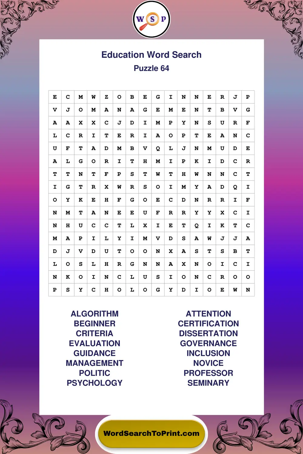 Education Word Search Puzzle 64
