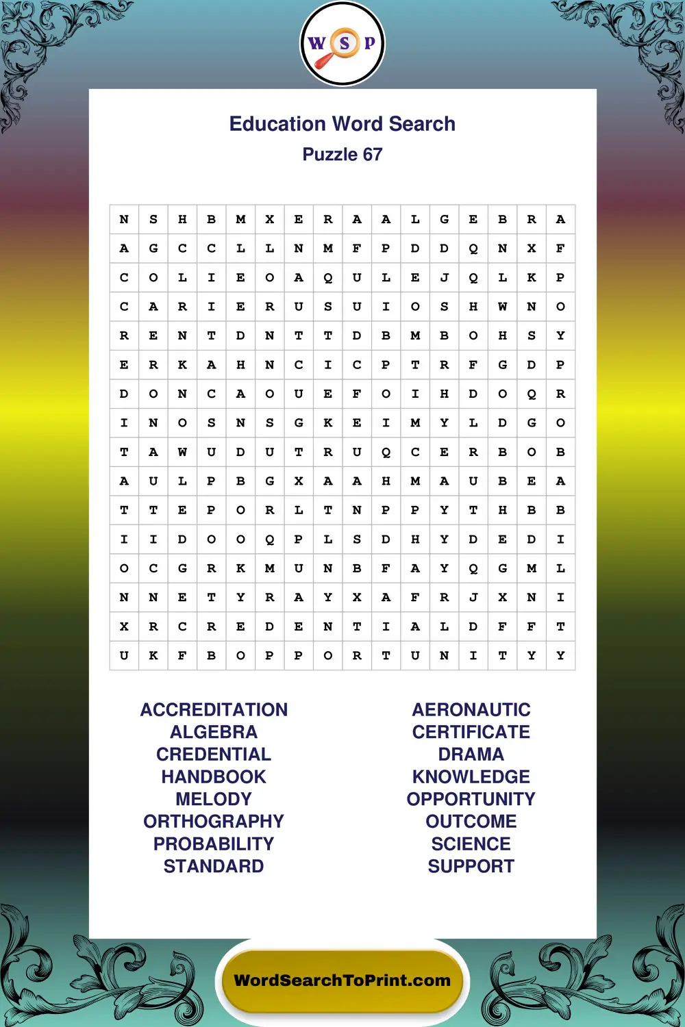 Education Word Search Puzzle 67