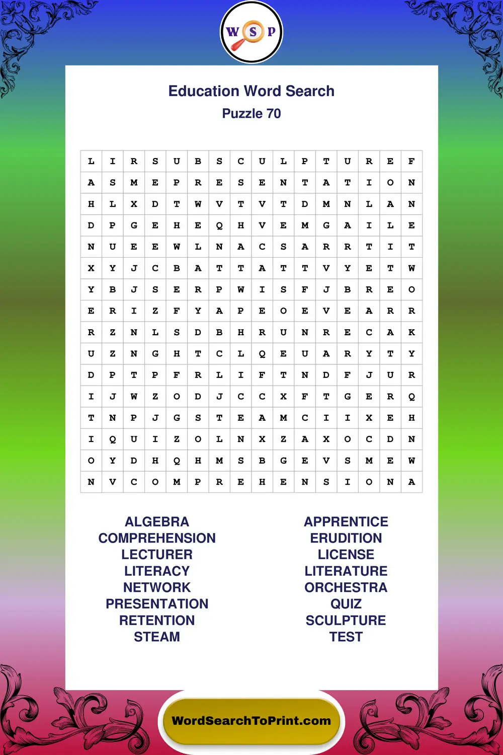 Education Word Search Puzzle 70